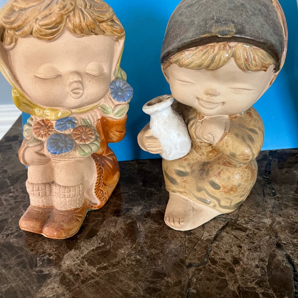 1970s UCTCI Stoneware , girl with flowers and girl with vase.